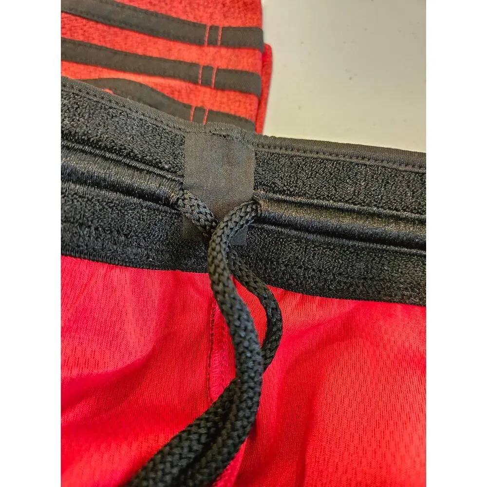 Adidas Men’s Red Heather Athletic Shorts Large Black Stripe Drawstring Training